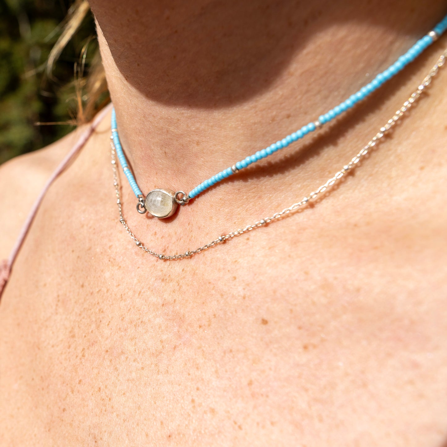 Moonstone +Turquoise double layer choker